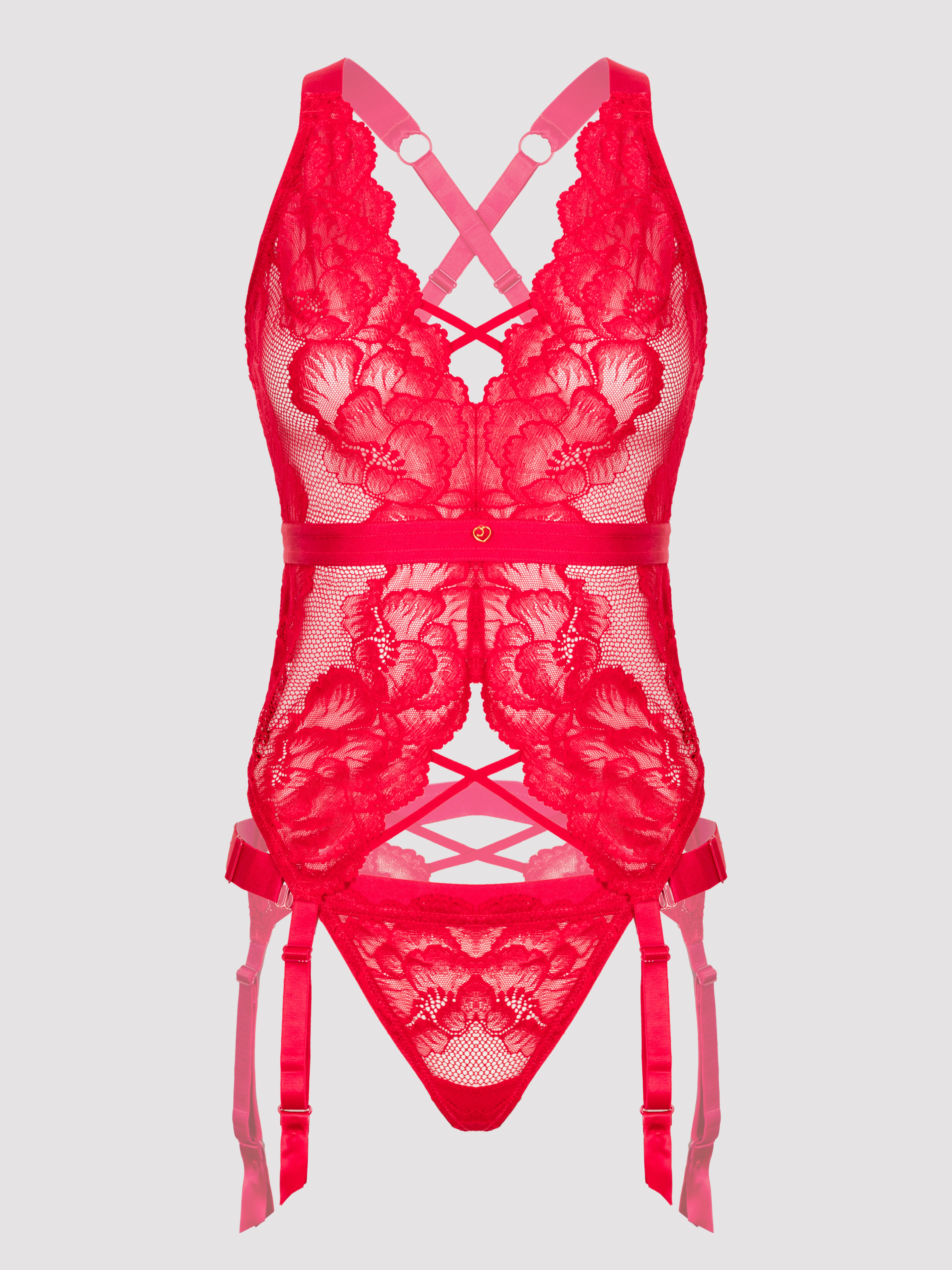 Lovehoney-lingerie Beau Red Lace Basque Korsett & String - Amorana